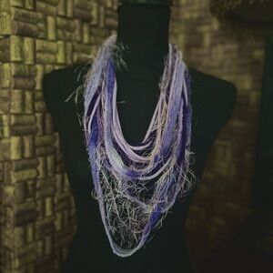 Lk New “Scarf” Handmade Multiple Yarn Strands from Soft Lavender to Deep Purple